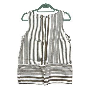 J.‎ Jill Love Linen Womens Tank Top Stripe Eyelet Trim Waist Tan White Size S